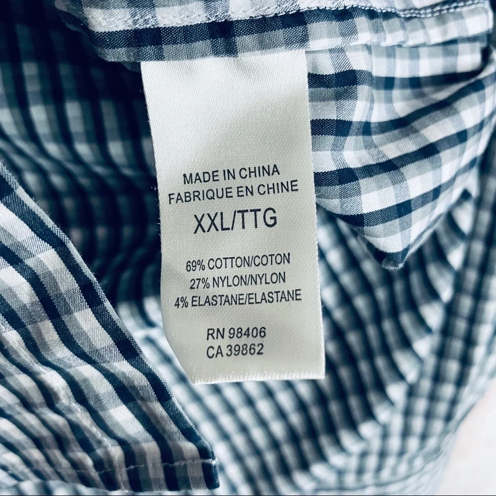 Theory Mens Zack PS Gressenhall Gingham Button Down Shirt XXL Navy Blue F0174518
